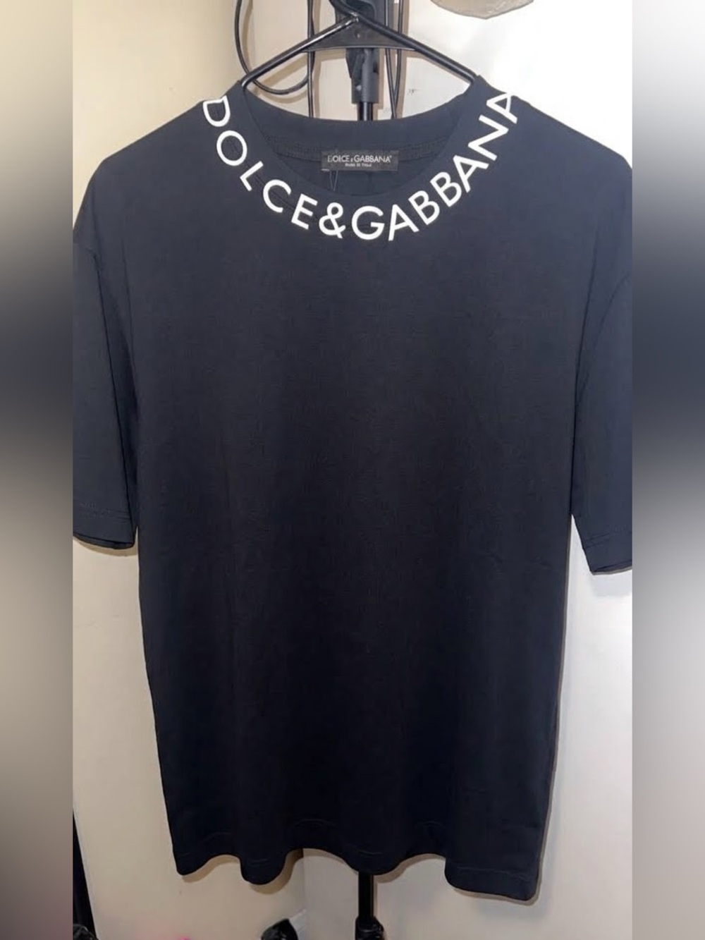 Dolce & Gabbana Black Crewneck T‑Shirt with White Neck Logo